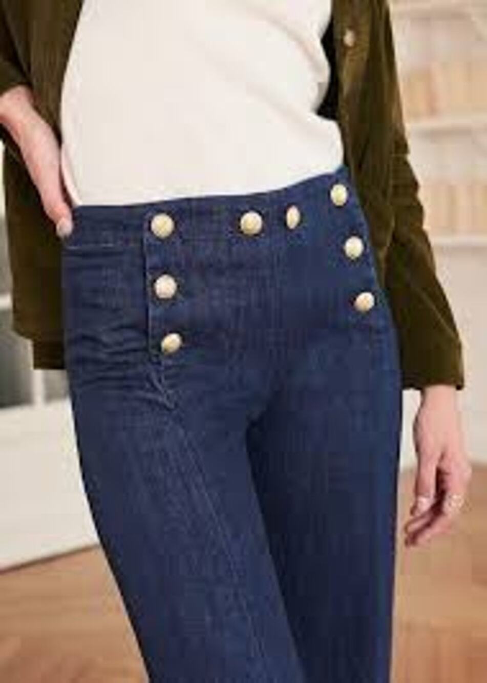 Sezane Marino Sailor Button Wide Leg Jeans Blue Denim Size 36 French Womens